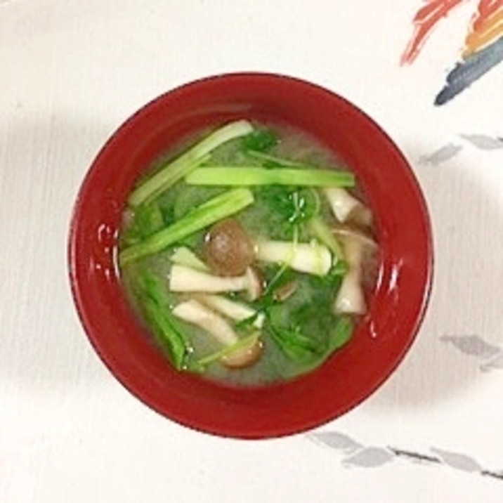 チンゲン菜、しめじ、豆苗のお味噌汁
